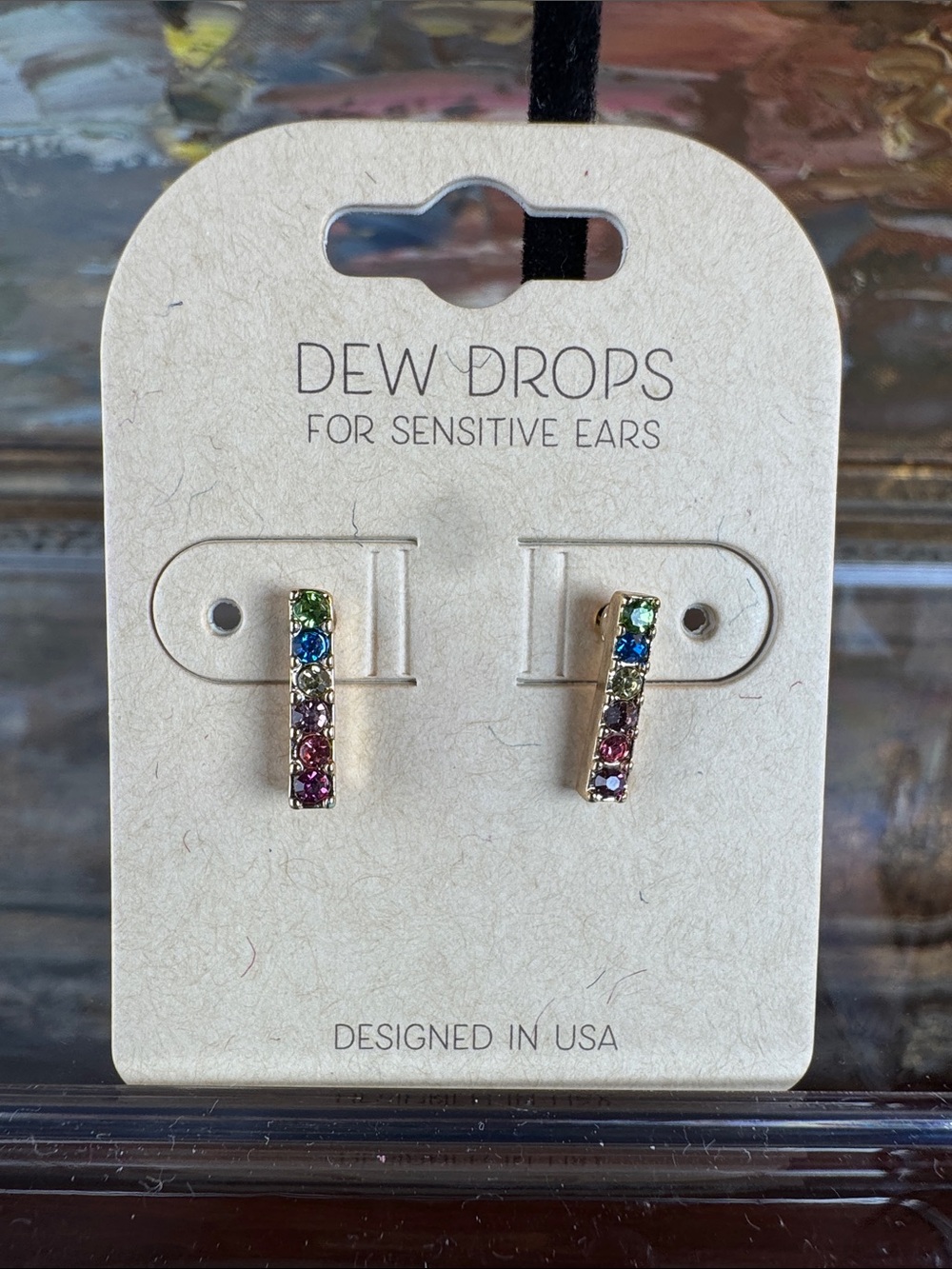 0687-Multicolor Crystal Bar Earrings for Sensitive Ears